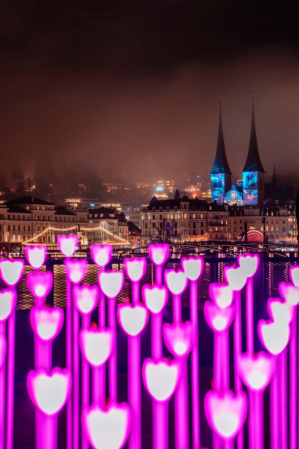 Lilu Lichtfestival Luzern | Hofkirche | Lichtinstallation Safranblumenmeer